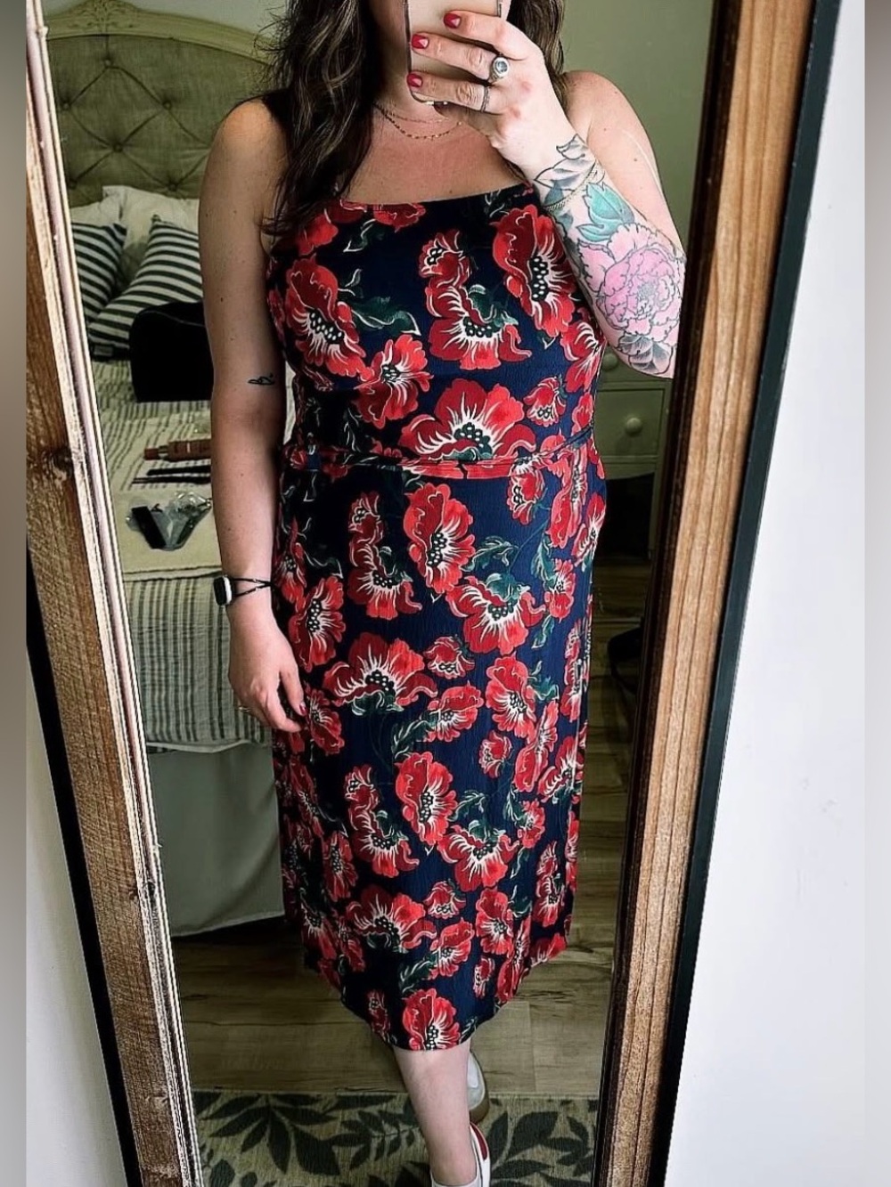 Chelsea28 Navy Dress with Red Floral Print